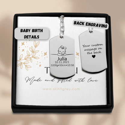 Baby Birth Details Tag Keychain