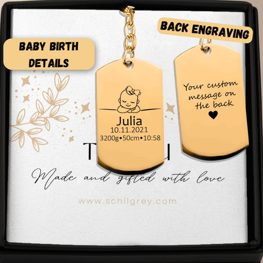 Baby Birth Details Tag Keychain